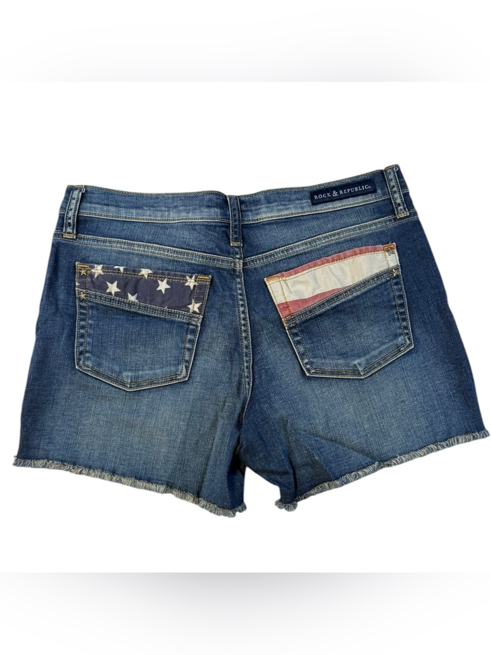Rock & Republic Blue Denim Shorts with Star & Stripe Pocket Details